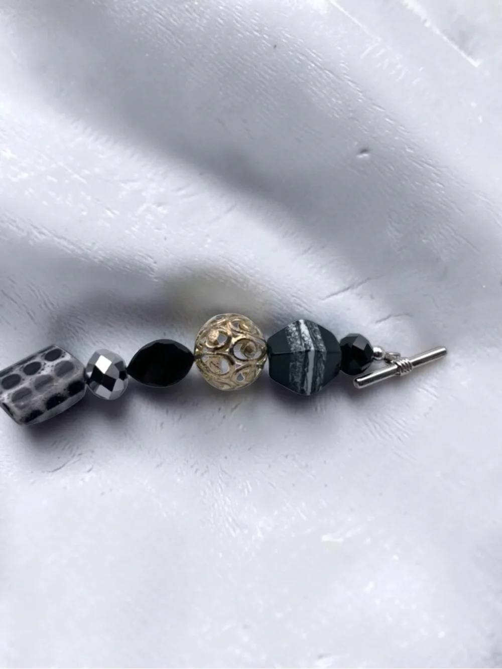 Handcrafted Black and Silver Beaded Toggle Bracelet